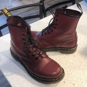 EUC Women’s 1460 W'  Dr Martens Cherry Combat Boots 9 - Doc Martens - Red Boots